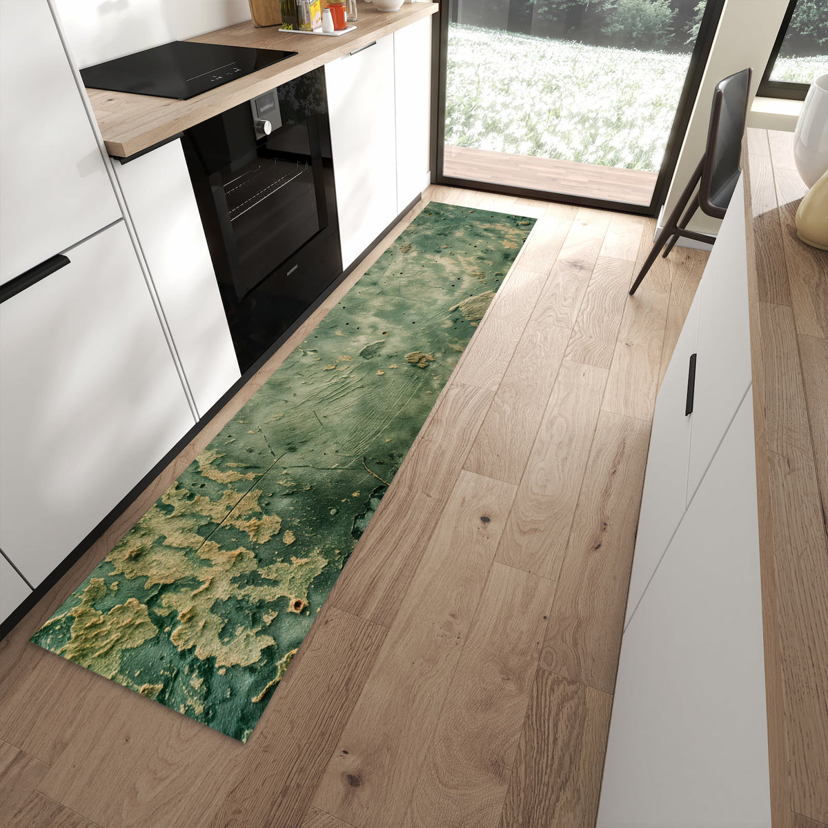 Flacher Küchenteppich mit Motiv Abblätternde Wandfarbe in moderner Küche