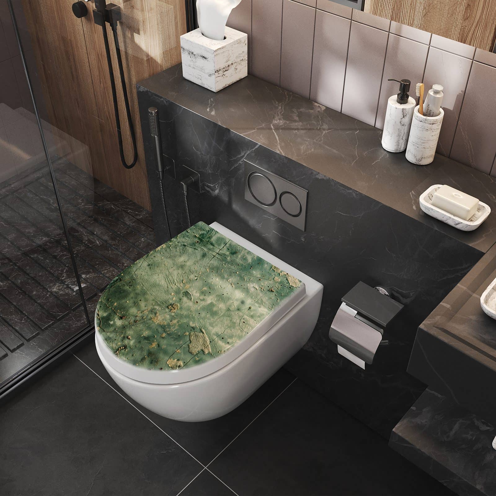 WC-Sitz mit Absenkautomatik Abblätternde Wandfarbe
