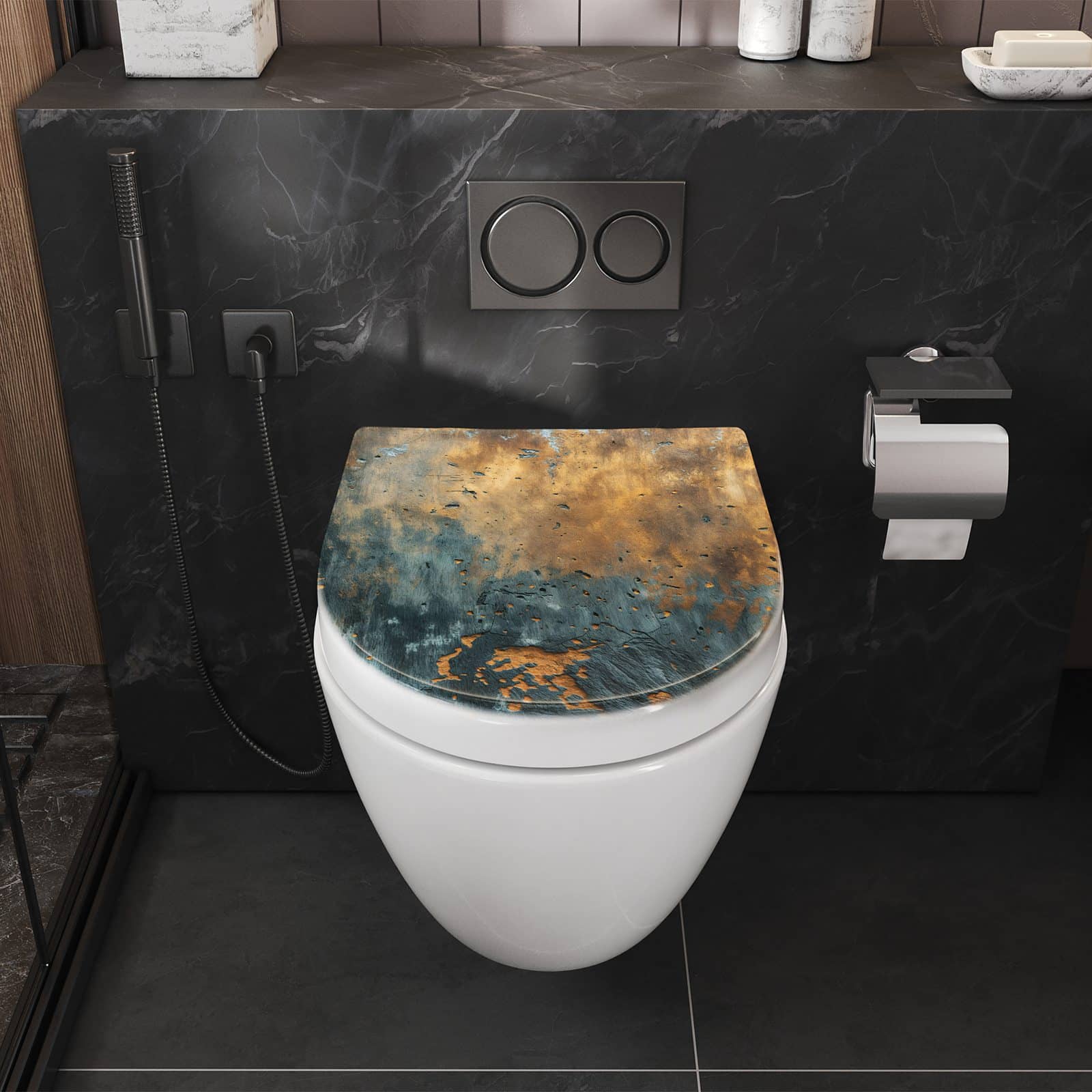 WC-Sitz mit Absenkautomatik verwitterte Wand