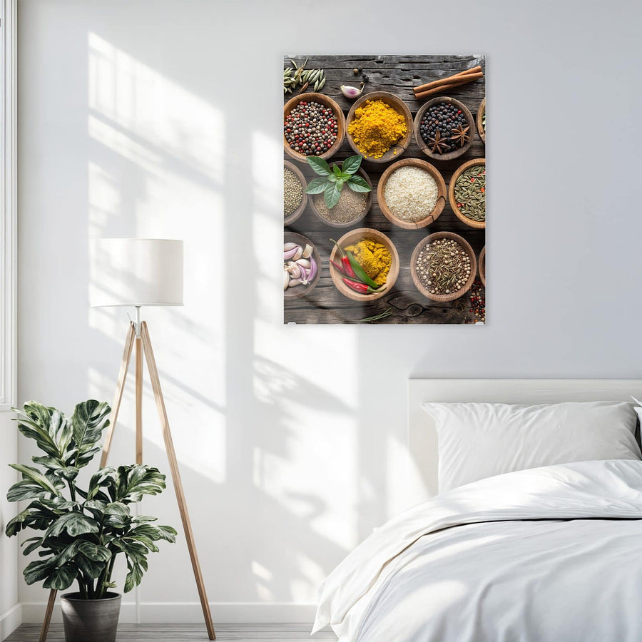 Maße Wandbild - Gewürze auf Holztisch - Hochformat