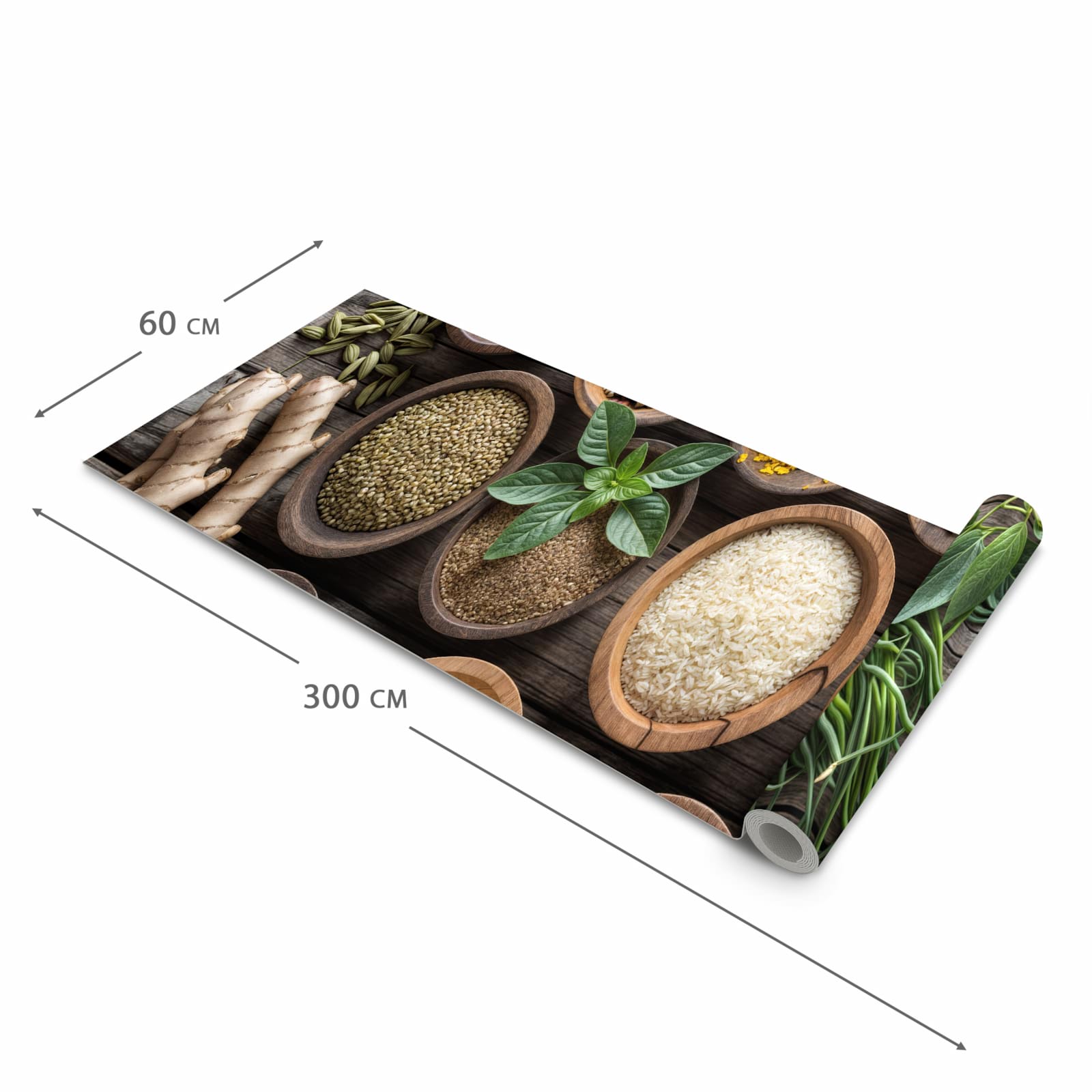 Farbbeständiger rutschfester Küchenteppich mit Motiv Verschiedene Gewürze in der Grösse 90x240 cm