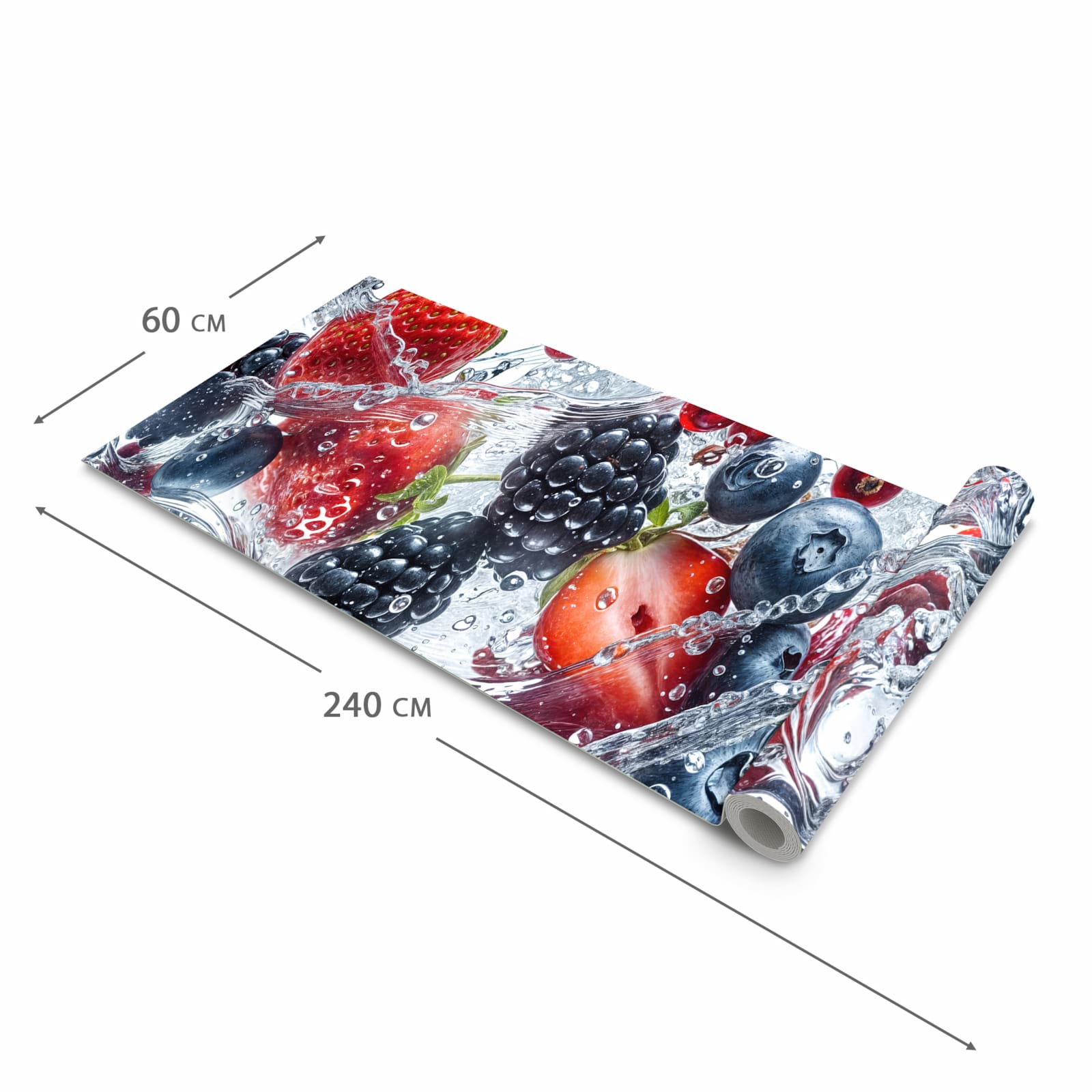 Komfortabler moderner Küchenläufer mit Motiv Beeren im Wasser in der Grösse 90x180 cm