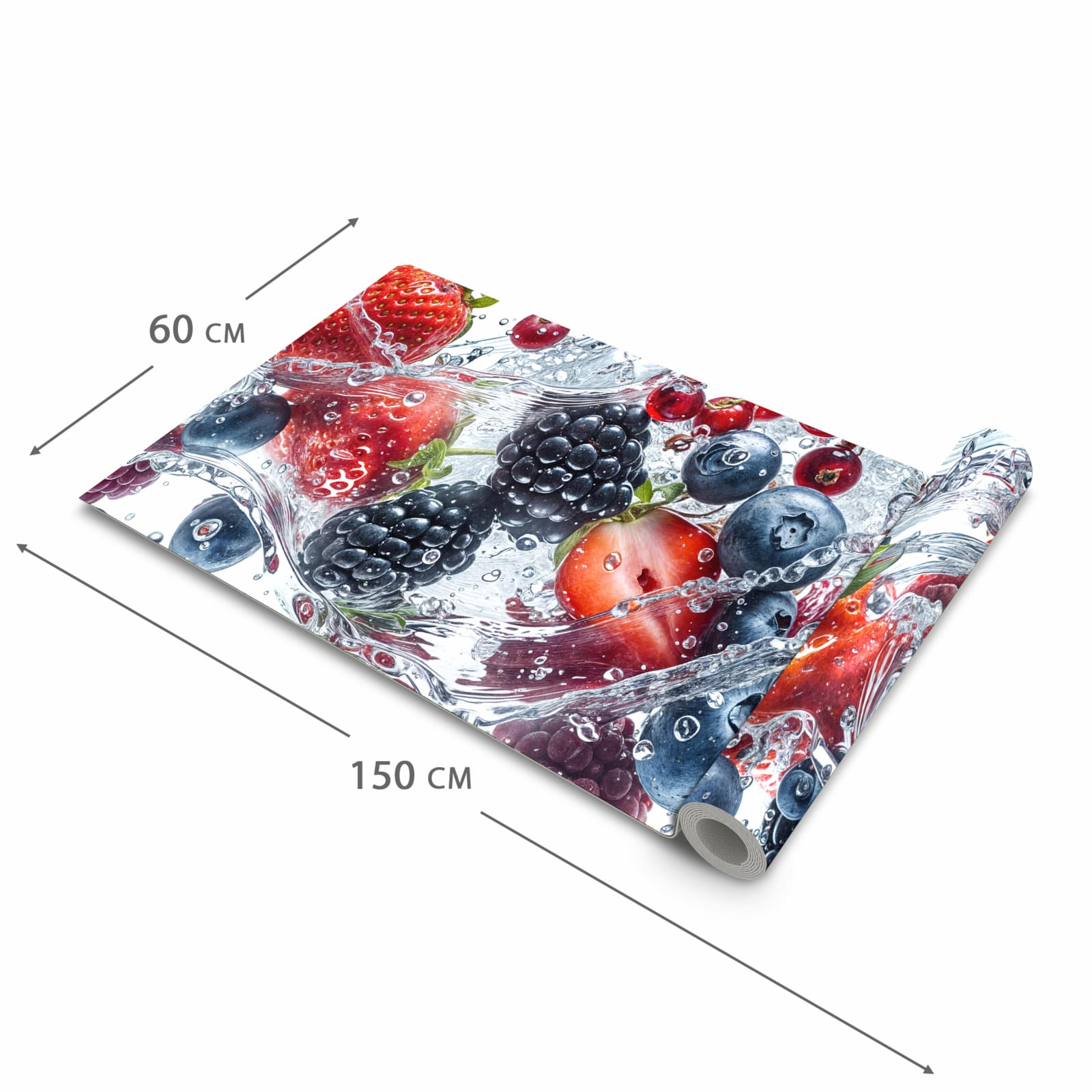 Flacher Küchenläufer nach Maß mit Motiv Beeren im Wasser in der Größe 90x180 cm