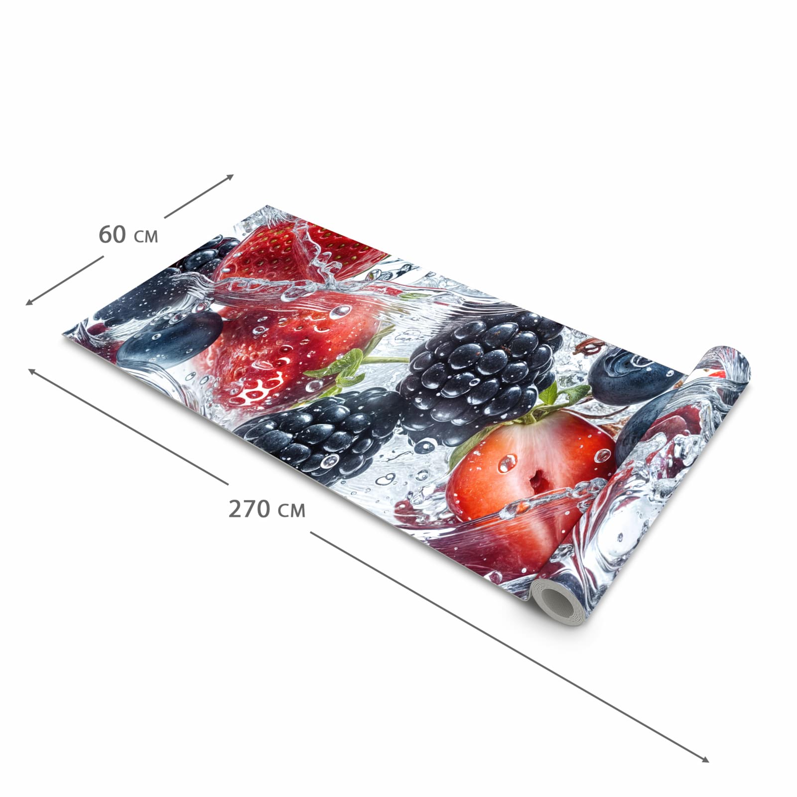 Rutschfester abwaschbarer Küchenläufer mit Motiv Beeren im Wasser in der Größe 90x180 cm