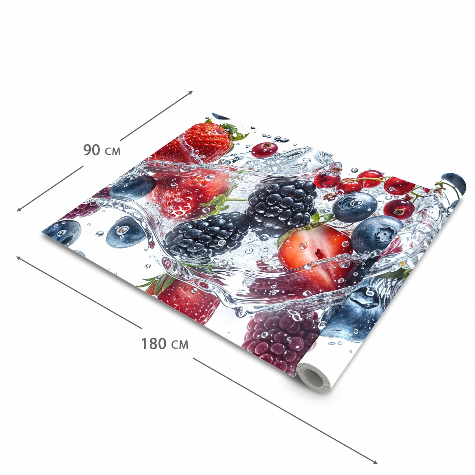 Rutschfester Küchenteppich mit Motiv Beeren im Wasser in der Grösse 90x180 cm