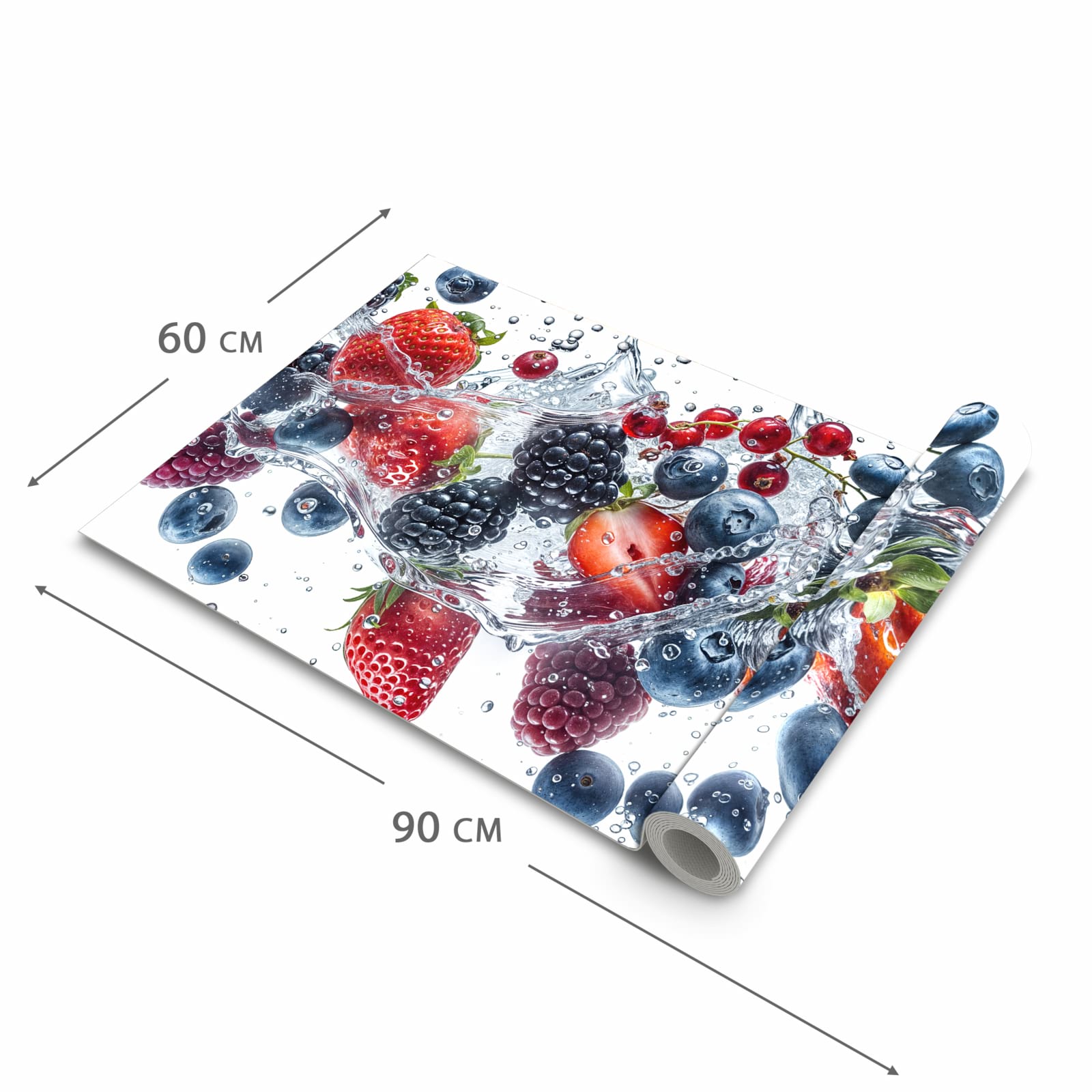 Küchenteppich mit Motiv Beeren im Wasser in der Grösse 90x180 cm für angenehme Haptik