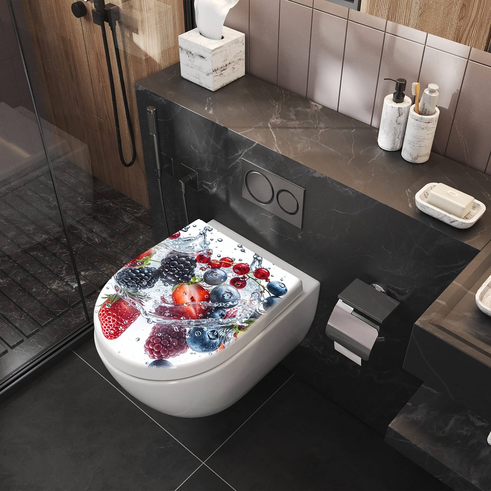 WC-Sitz mit Absenkautomatik Beeren im Wasser