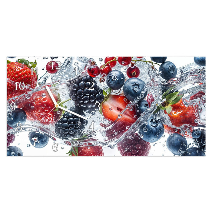 Wanduhr Beeren im Wasser aus Glas – Querformat 60 × 30 cm mit Ziffernblatt Klassisch