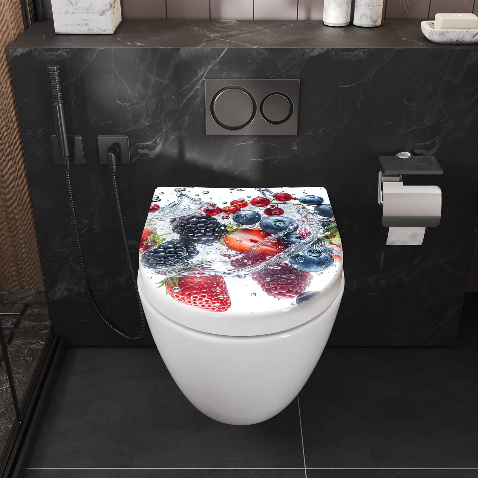 WC-Sitz mit Absenkautomatik Beeren im Wasser