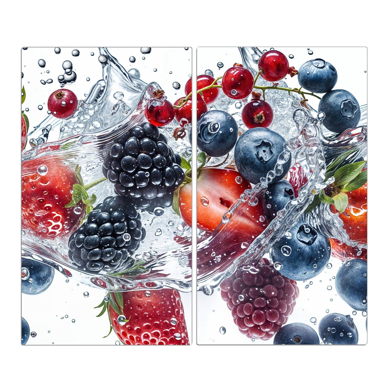 2-teilige Abdeckplatte für Induktionsherd mit Beeren im Wasser-Motiv in der Frontansicht #grösse_2-Teilig (60x52cm)