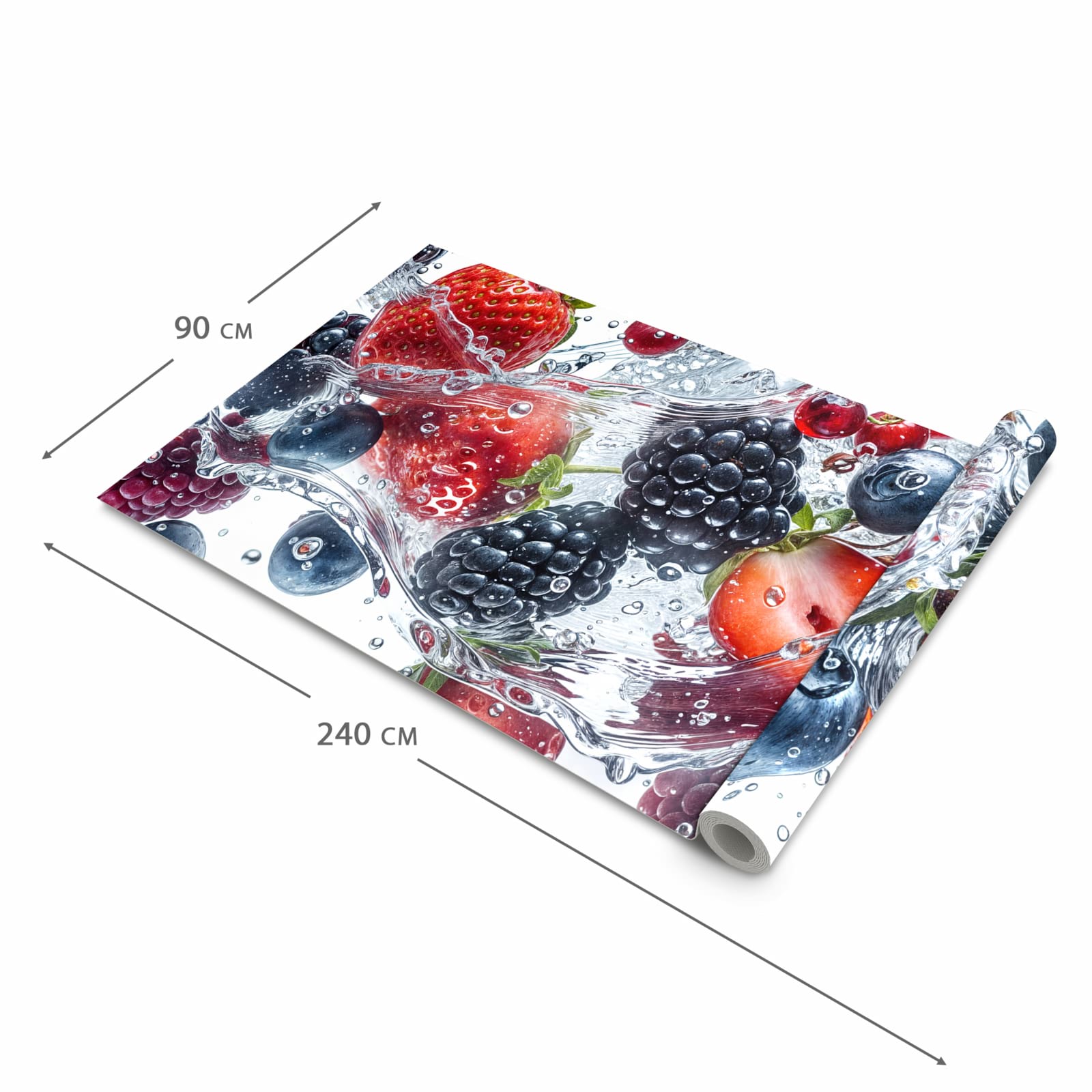 Feuchtigkeitsresistenter Küchenteppich mit Motiv Beeren im Wasser in der Grösse 90x180 cm