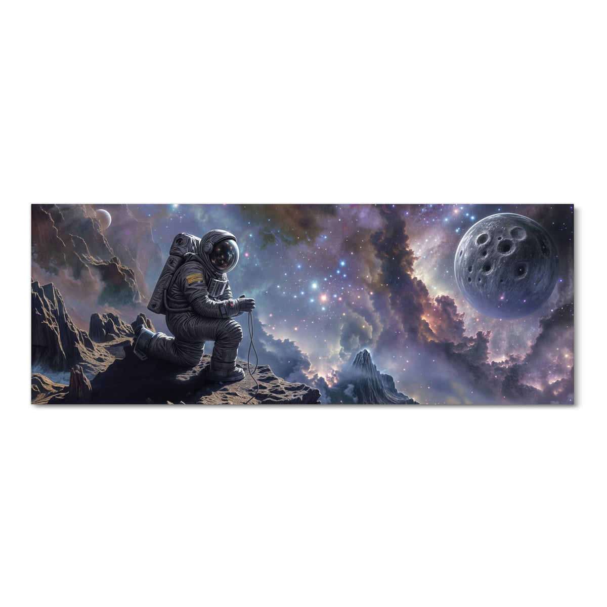 Bodenschonender Teppich fürs Esszimmer mit Motiv In All Astronaut in Frontansicht, waschbar