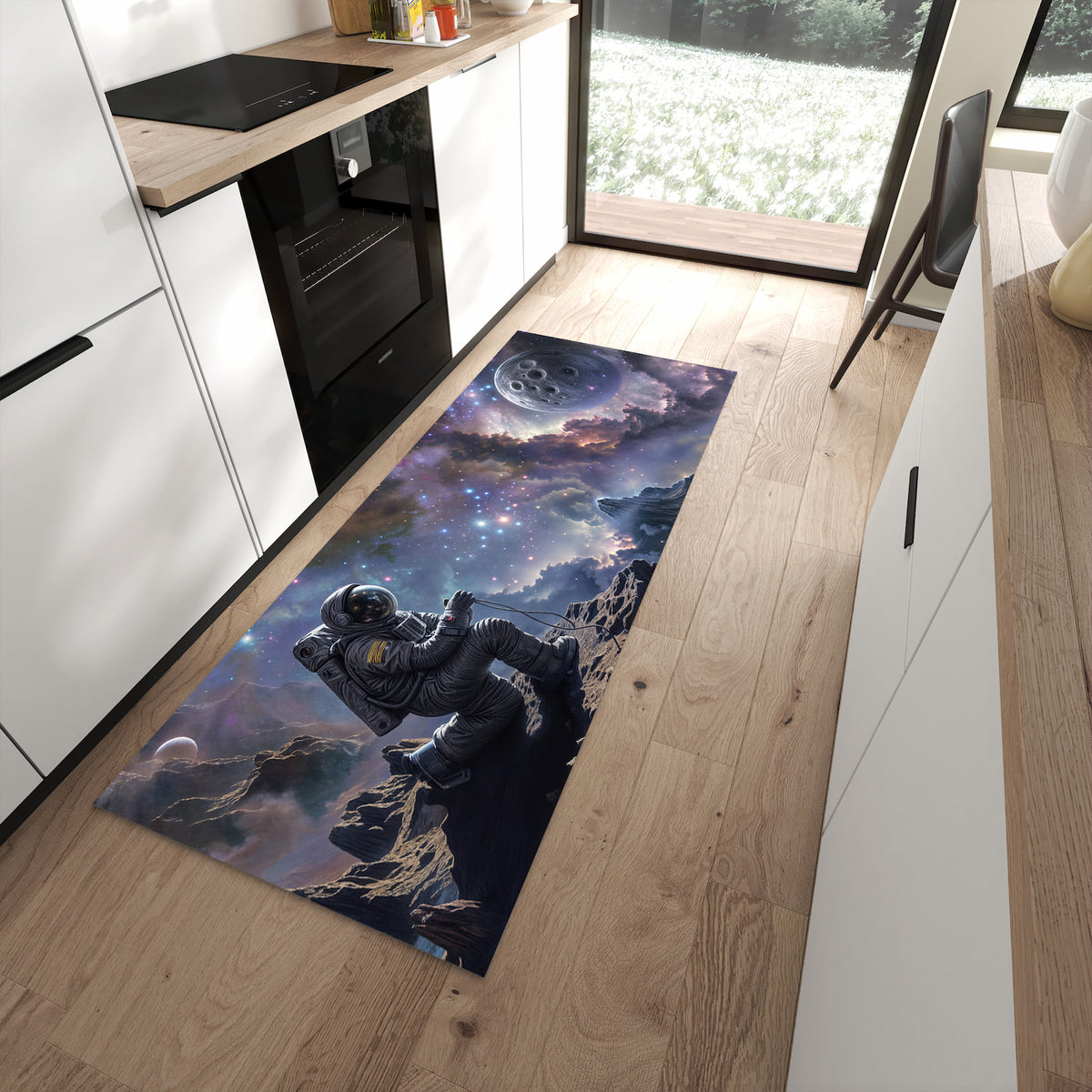 Komfortabler Küchenläufer nach Maß mit Motiv In All Astronaut in moderner Küche