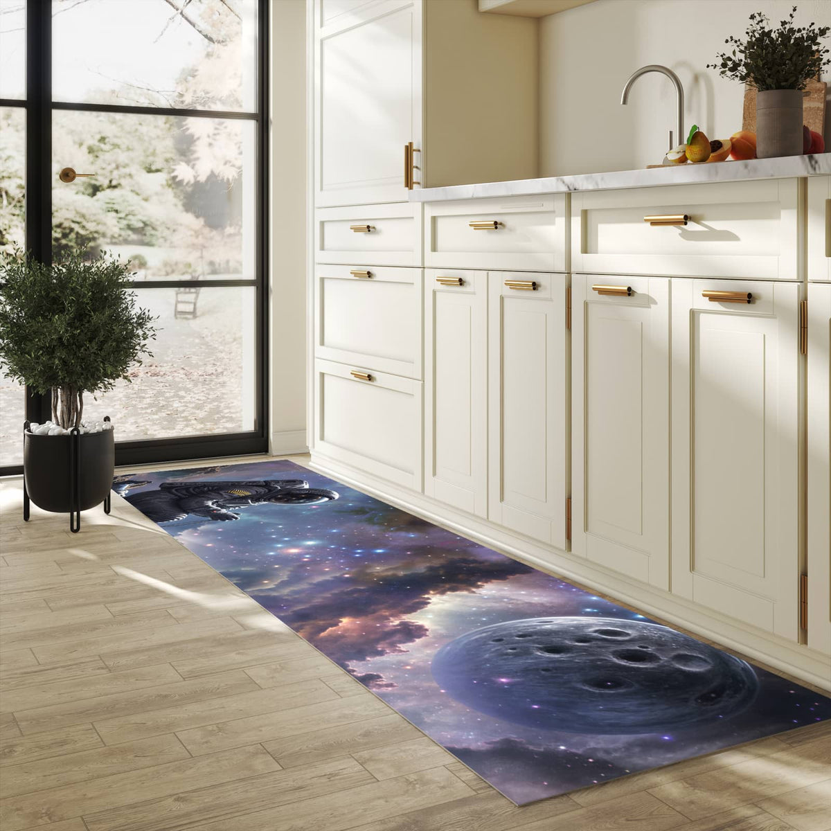 Rutschfester Küchenläufer mit Motiv In All Astronaut in heller Küche