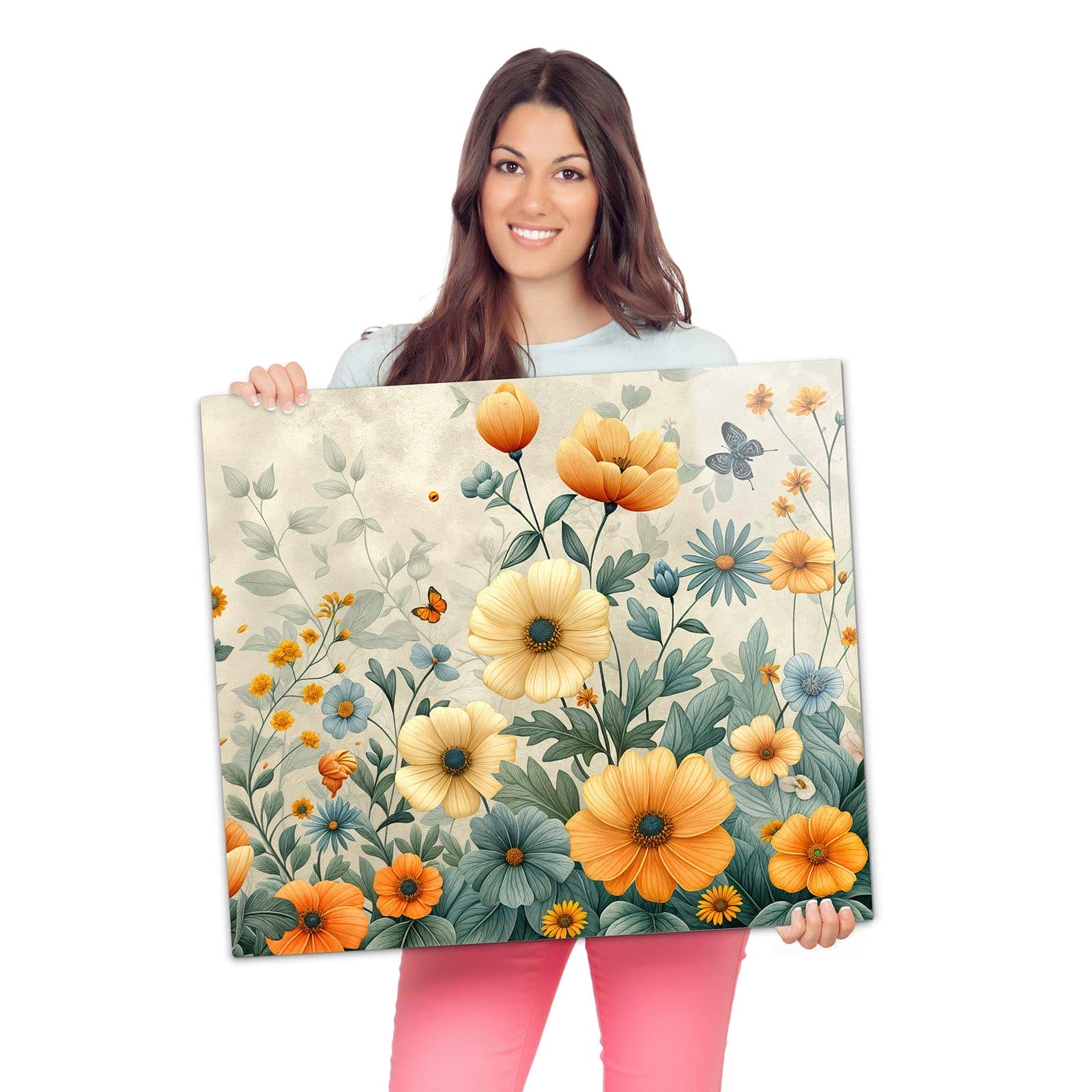 1-teilige Herdabdeckplatten mit Blumenwiese-Motiv wird zur Größendarstellung gehalten