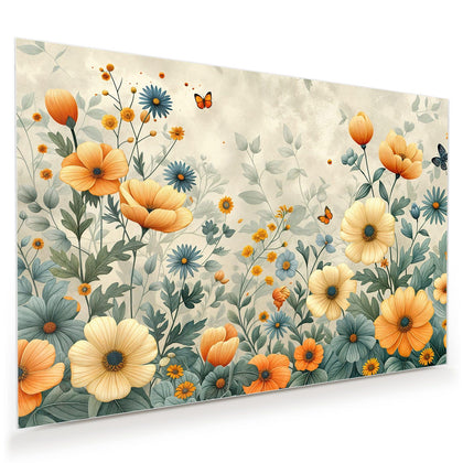 Wandbild mit dem Motiv Sommerblüten auf Beige
