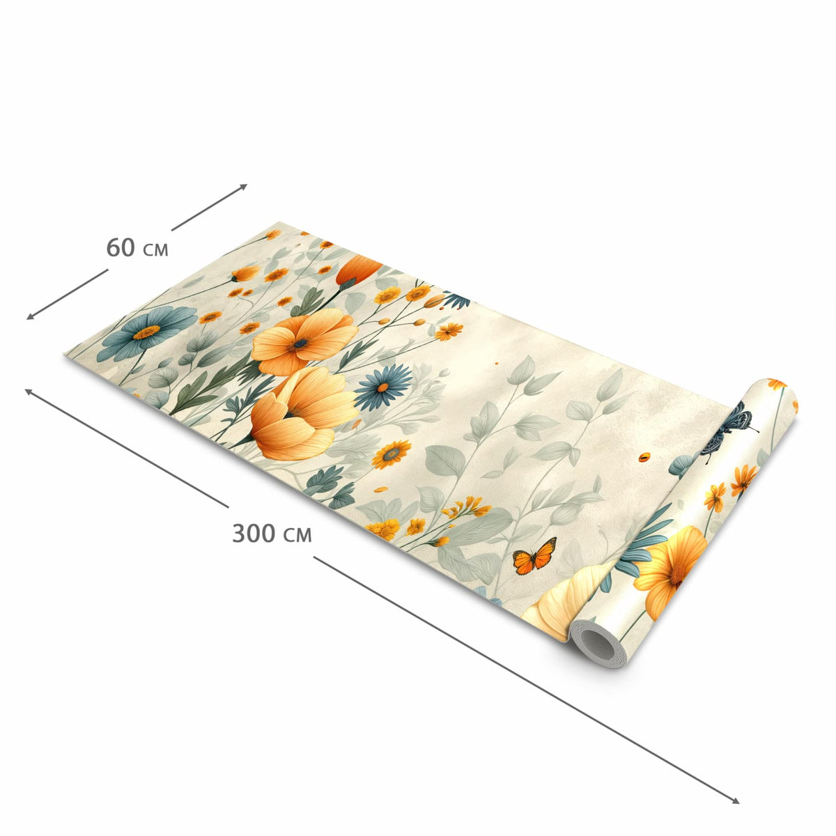 Hygienischer rutschfester Küchenteppich mit Motiv Blumenwiese in der Grösse 80x300 cm