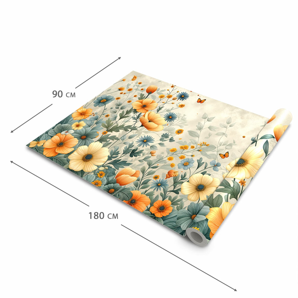 Bodenschonender rutschfester Küchenteppich mit Motiv Blumenwiese in der Grösse 80x300 cm