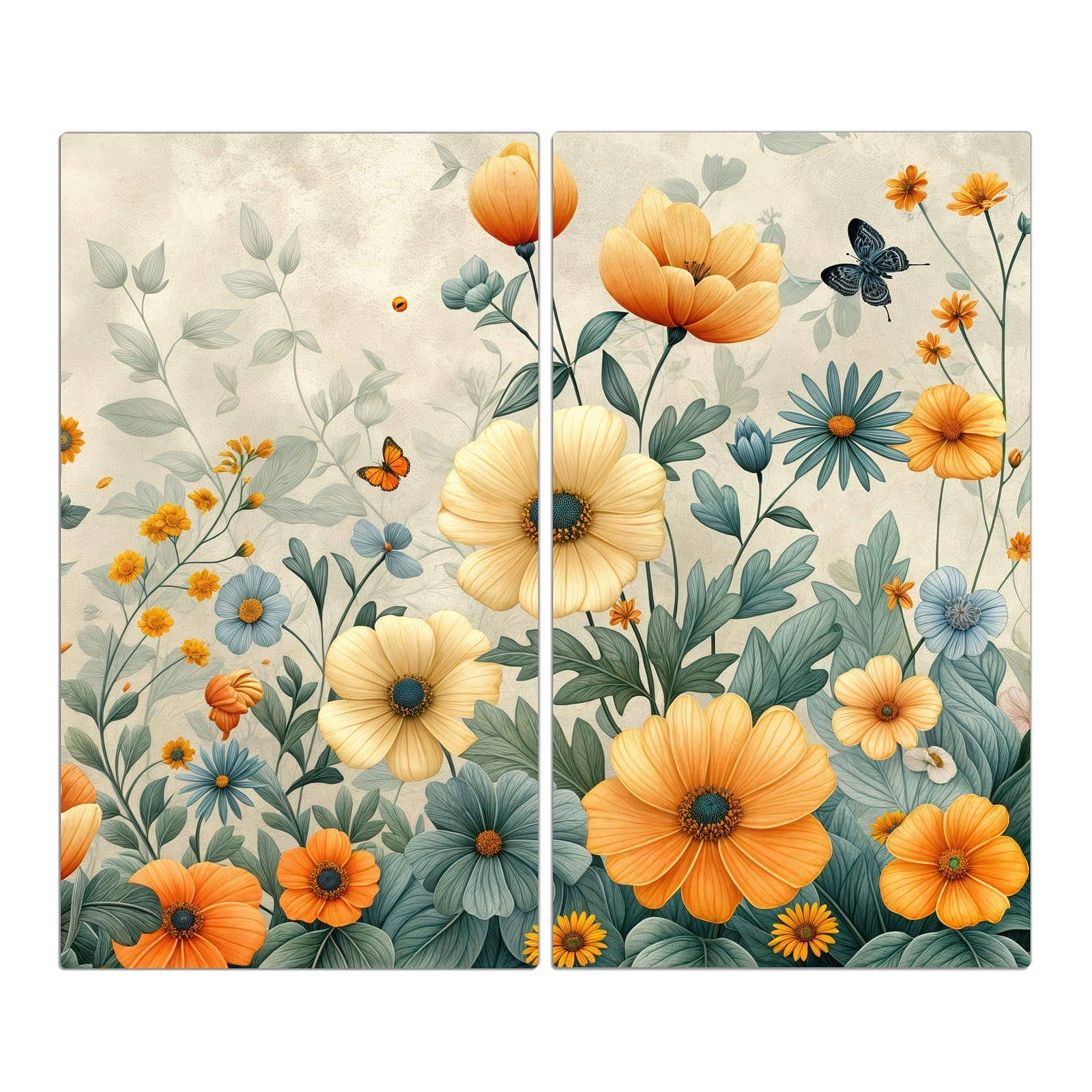 2-teilige Ceranfeld Abdeckungen mit Blumenwiese-Motiv in der Frontansicht #grösse_2-Teilig (60x52cm)