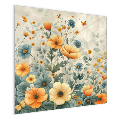Magnettafel mit dem Motiv Sommerblüten auf Beige