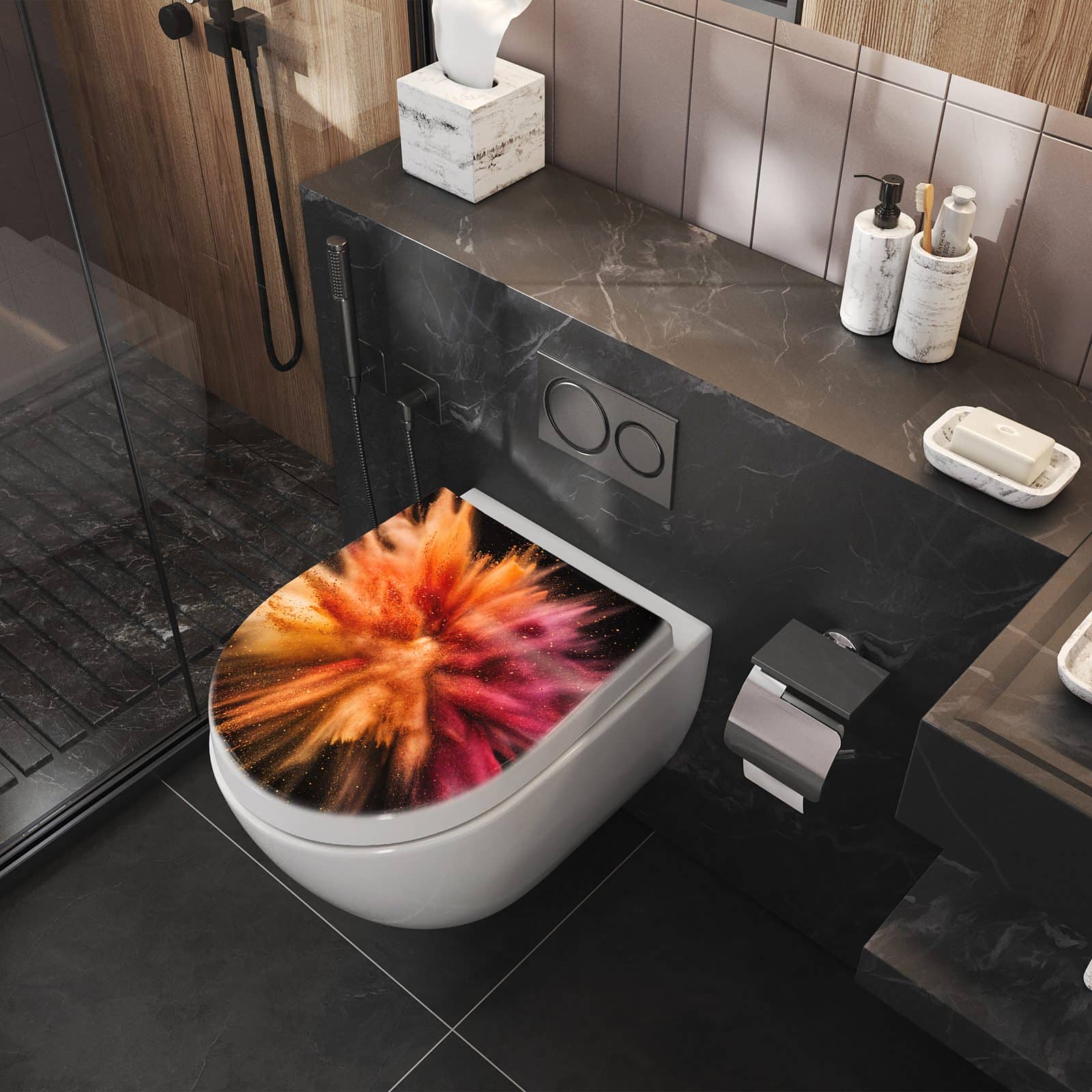WC-Sitz mit Absenkautomatik Sanfte Farbenexplosion