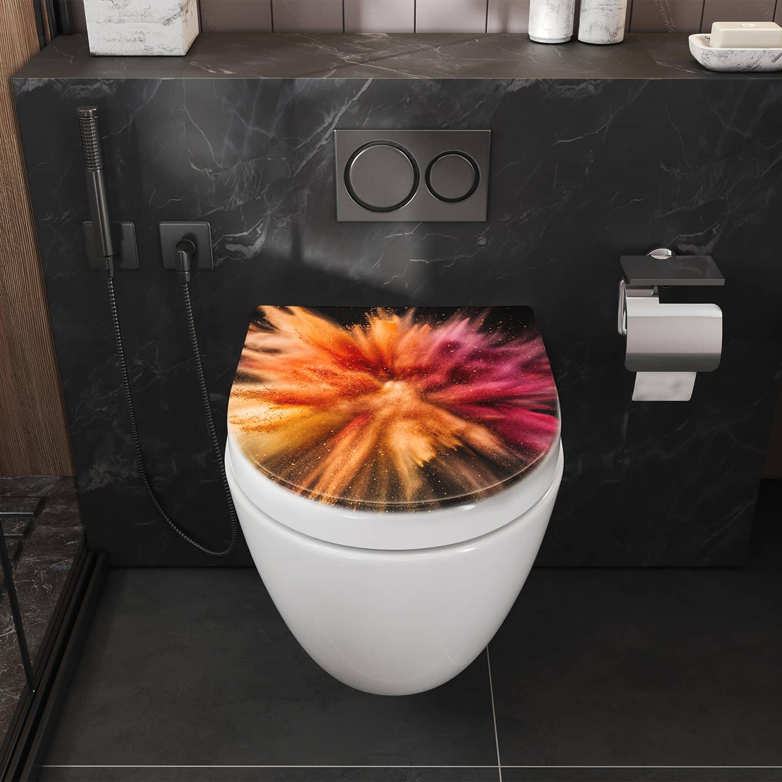 WC-Sitz mit Absenkautomatik Sanfte Farbenexplosion