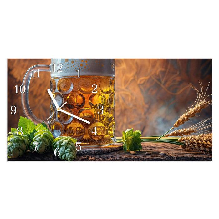 Wanduhr Bierkrug aus Glas – Querformat 60 × 30 cm mit Ziffernblatt Klassisch