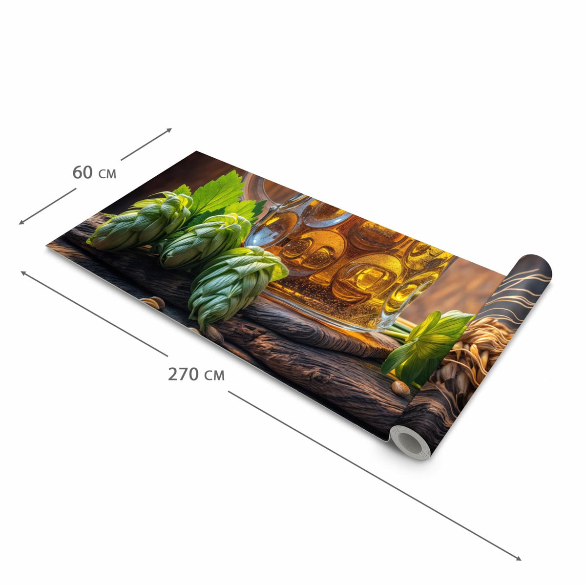 Strapazierfähiger Küchenläufer mit Motiv Bierkrug in der Grösse 80x280 cm