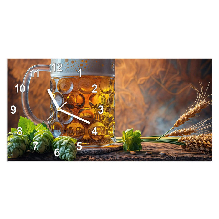 Wanduhr Bierkrug aus Glas – Querformat 60 × 30 cm mit Ziffernblatt Modern