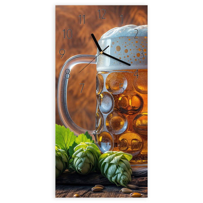 Wanduhr Bierkrug aus Glas – Hochformat 30 × 60 cm mit Ziffernblatt Elegant