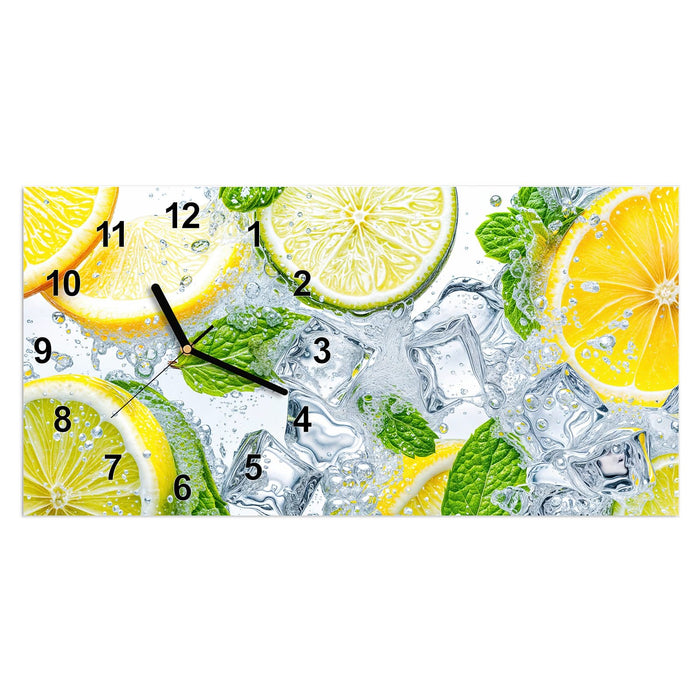 Wanduhr Zitrusfrische aus Glas – Querformat 60 × 30 cm mit Ziffernblatt Modern
