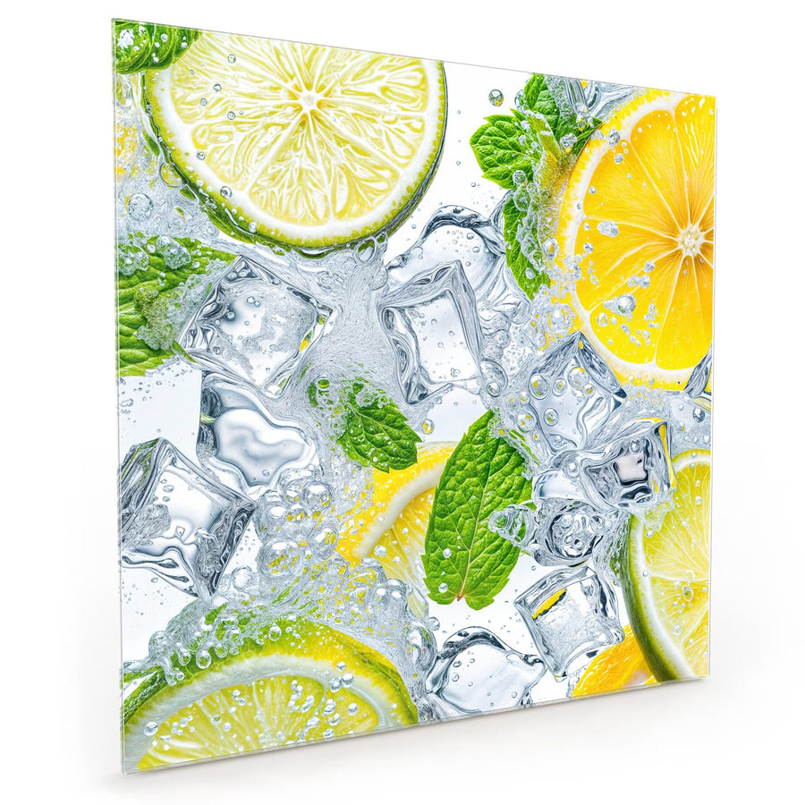 Maße Küchenrückwand Zitrusscheiben im Eis aus Glas