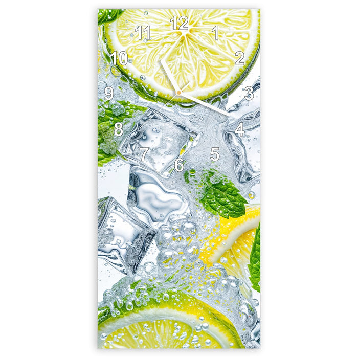 Wanduhr Zitrusfrische aus Glas – Hochformat 30 × 60 cm mit Ziffernblatt Modern