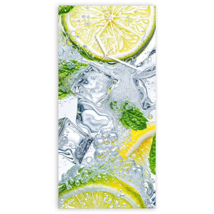 Wanduhr Zitrusfrische aus Glas – Hochformat 30 × 60 cm mit Ziffernblatt Elegant