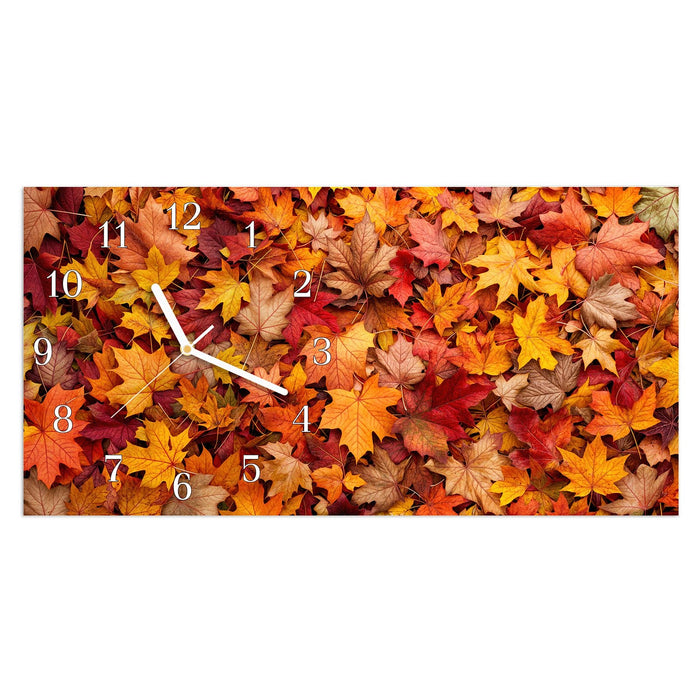 Wanduhr Herbstlaub aus Glas – Querformat 60 × 30 cm mit Ziffernblatt Klassisch