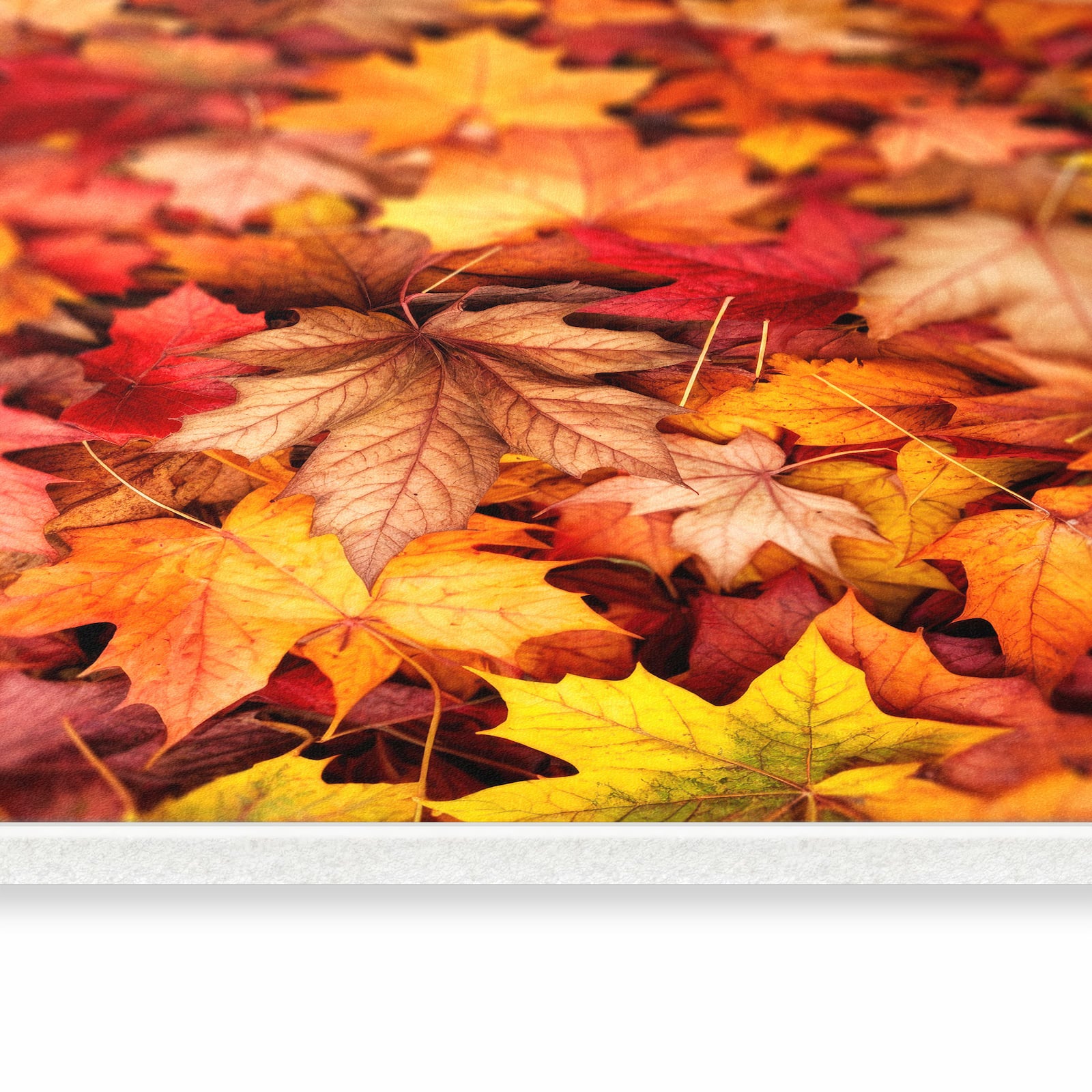 Leicht zu reinigender Bodenläufer Teppich mit Motiv Herbstlaub in seitlicher Ansicht