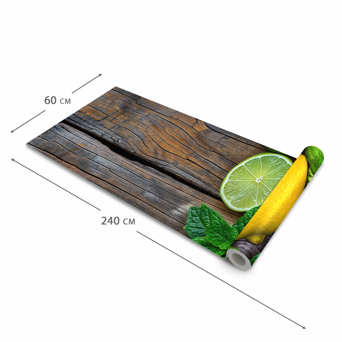 Waschbarer rutschfester Küchenteppich mit Motiv Zitrusfruechte Holz in der Größe 80x250 cm