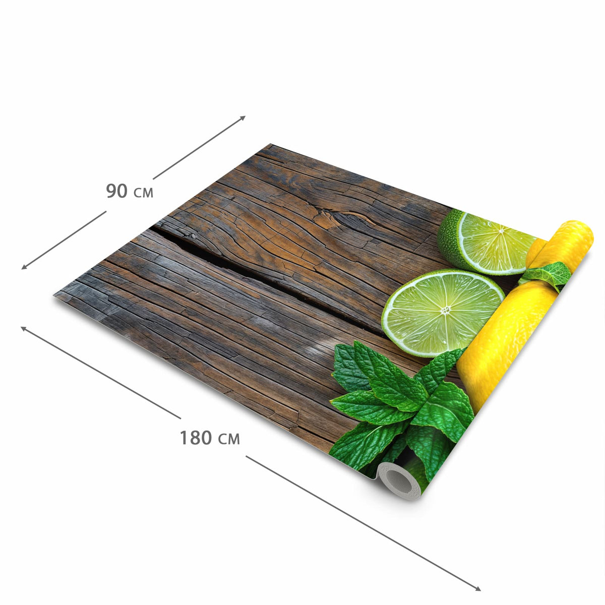 Formstabiler waschbarer Küchenteppich mit Motiv Zitrusfruechte Holz in der Grösse 80x280 cm