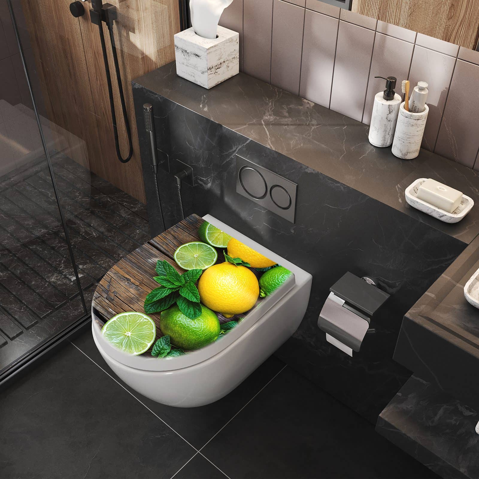 WC-Sitz mit Absenkautomatik Zitrusfruechte Holz