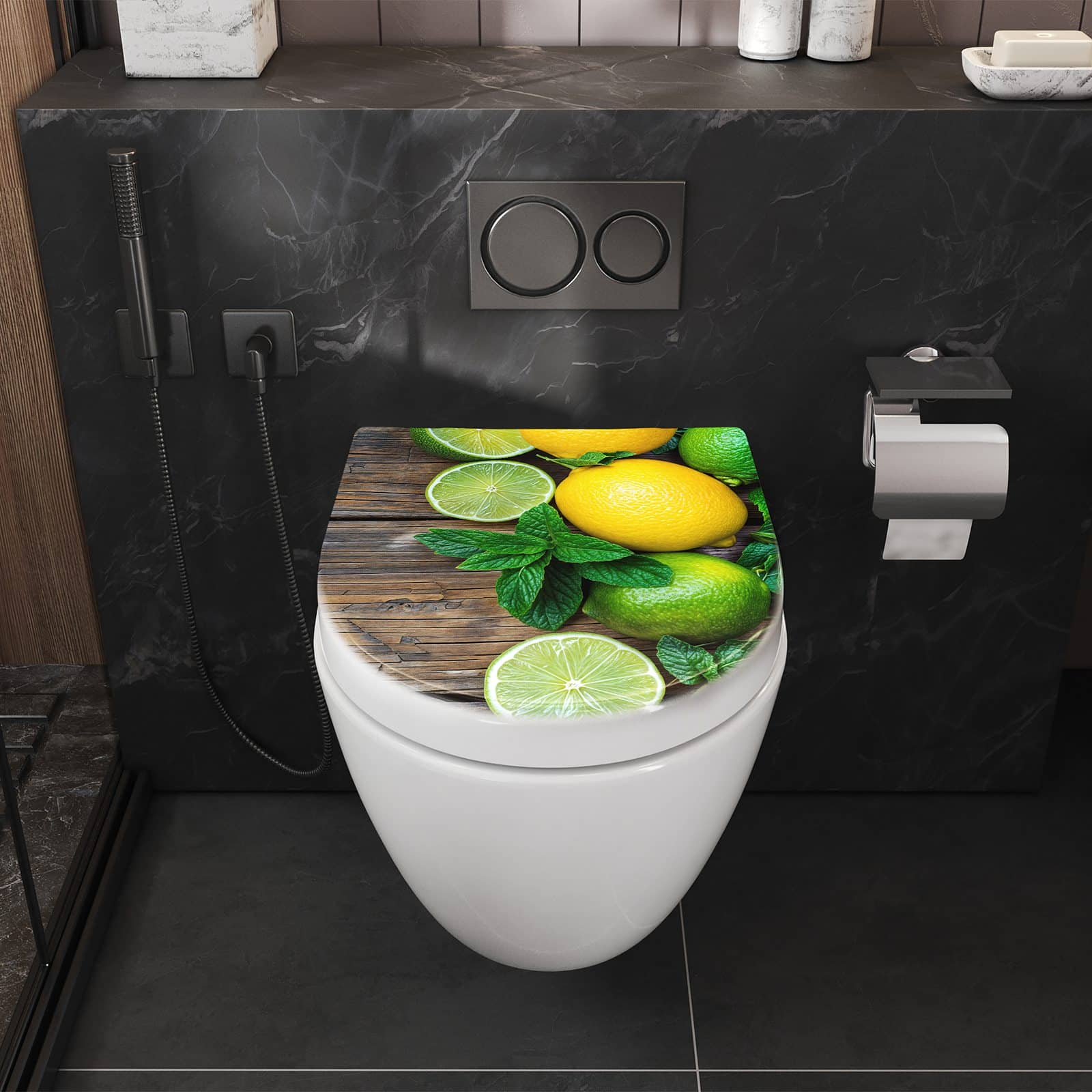 WC-Sitz mit Absenkautomatik Zitrusfruechte Holz