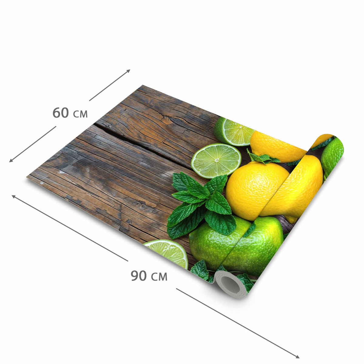 Feuchtigkeitsresistenter Küchenteppich mit Motiv Zitrusfruechte Holz in der Grösse 80x250 cm