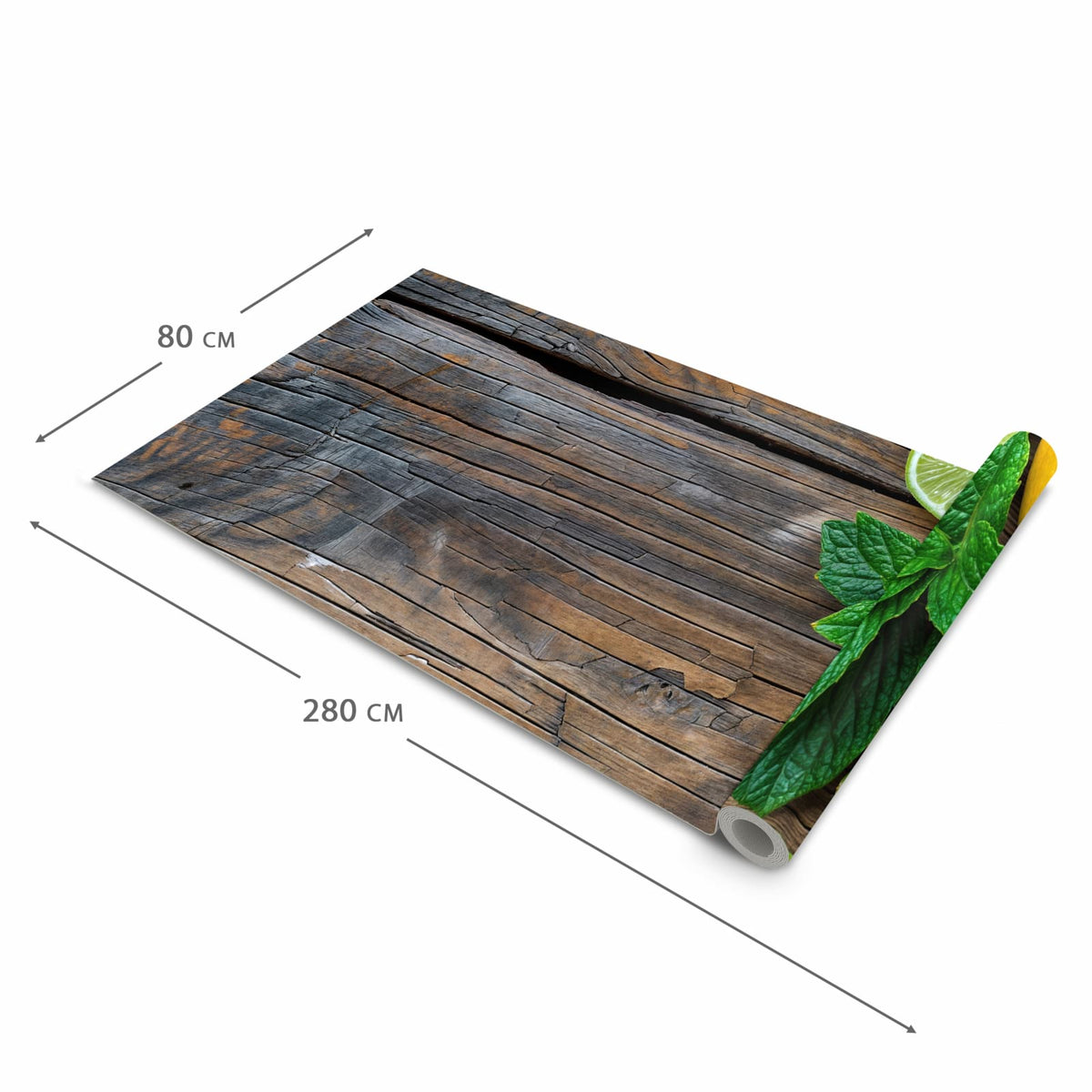 Bodenschonender rutschfester Küchenteppich mit Motiv Zitrusfruechte Holz in der Grösse 80x250 cm