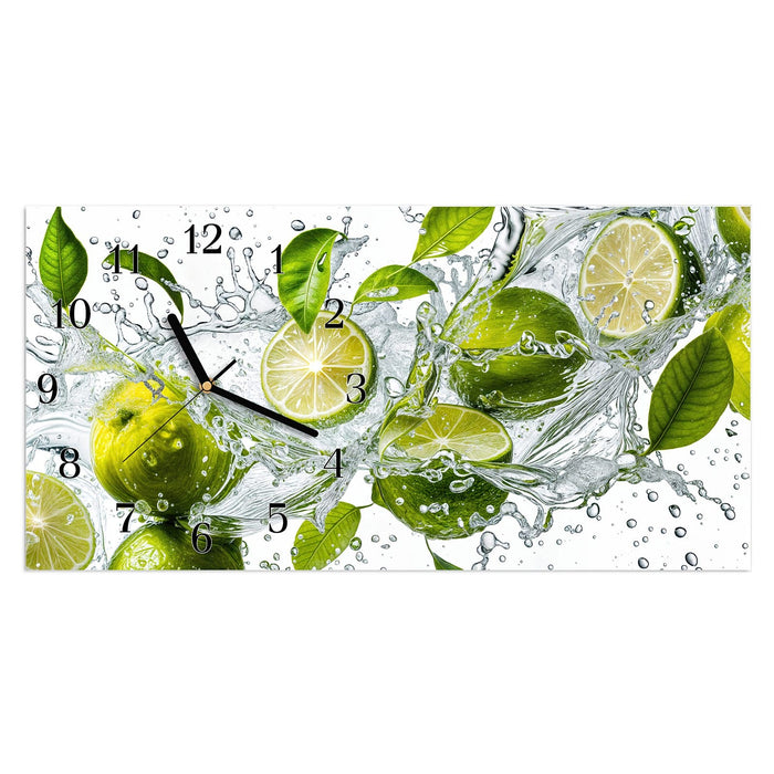 Wanduhr Zitrusfrucht Spritzer aus Glas – Querformat 60 × 30 cm mit Ziffernblatt Klassisch