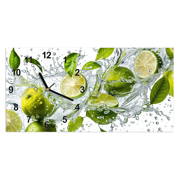Wanduhr Zitrusfrucht Spritzer aus Glas – Querformat 60 × 30 cm mit Ziffernblatt Modern