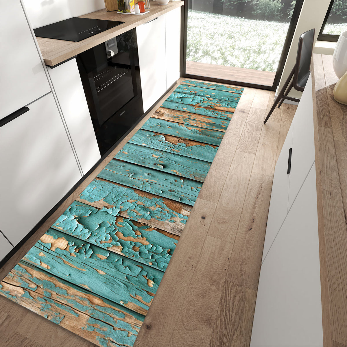 Waschbarer Küchenteppich mit Motiv Farbe von Abblätternde in moderner Küche