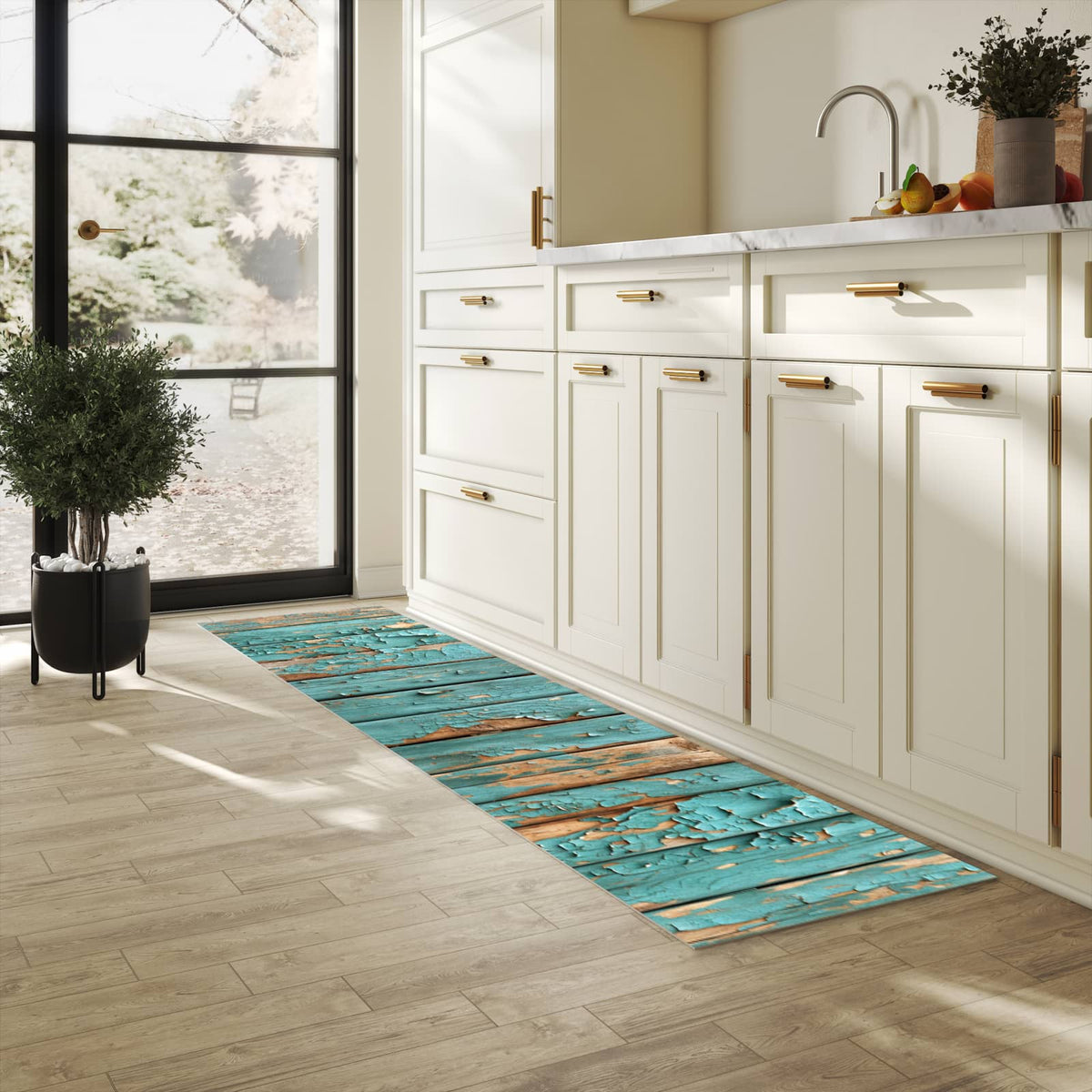 Fleckenresistenter waschbarer Teppich Küche mit Motiv Farbe von Abblätternde in heller Küche