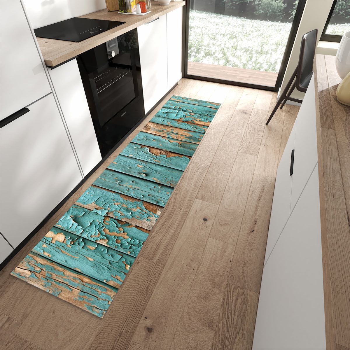 Langlebiger Küchenläufer mit Motiv Farbe von Abblätternde in moderner Küche