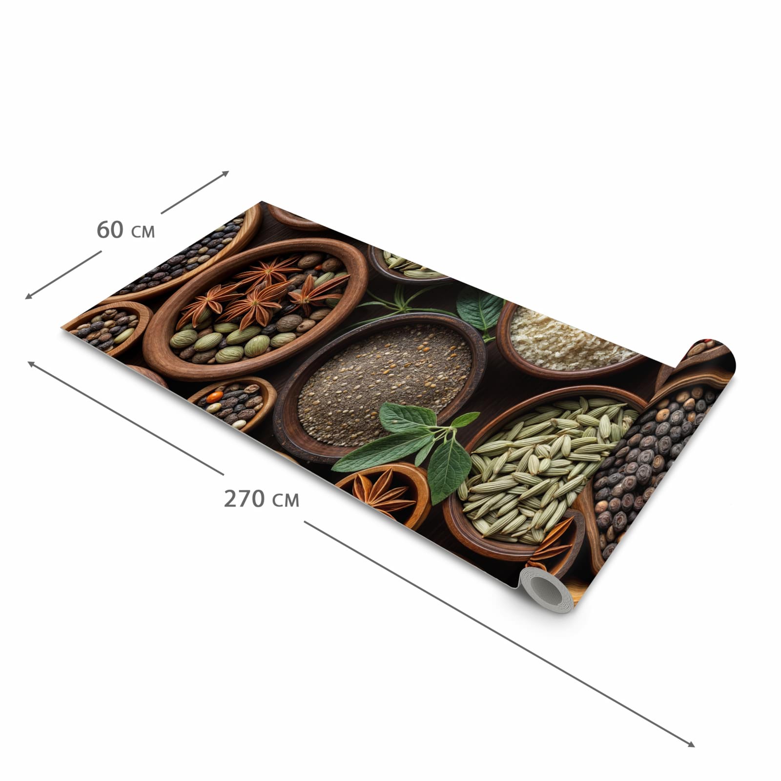 Feuchtigkeitsresistenter Küchenteppich mit Motiv Vielfalt Gewuerze in der Grösse 80x200 cm