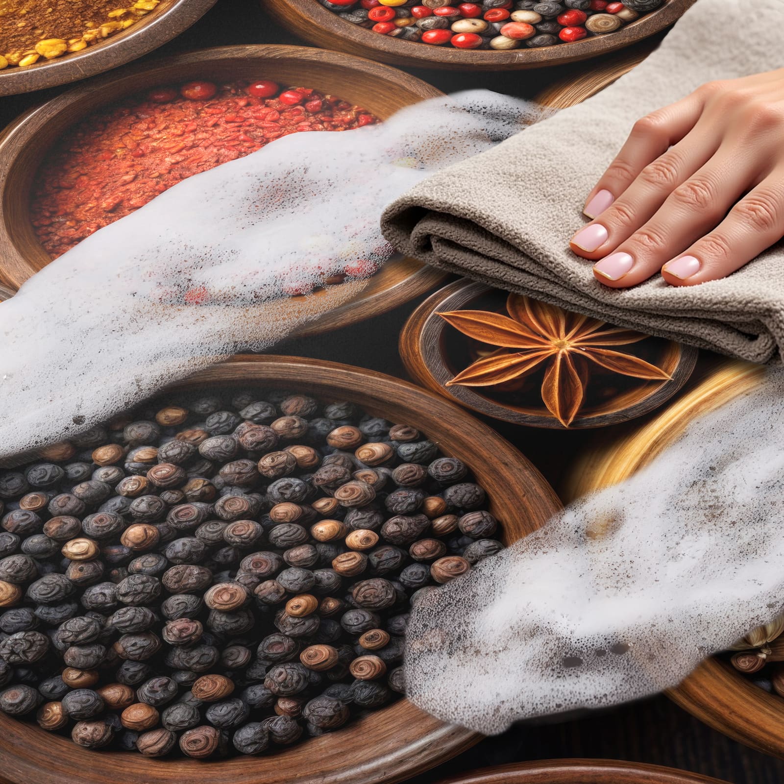 Langlebiger Küchenteppich mit Motiv Vielfalt Gewuerze, einfach zu reinigen