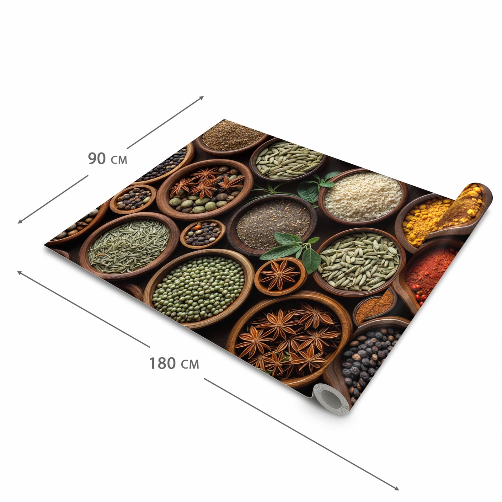 Zeitsparender Küchenläufer mit Motiv Vielfalt Gewuerze in der Grösse 80x250 cm